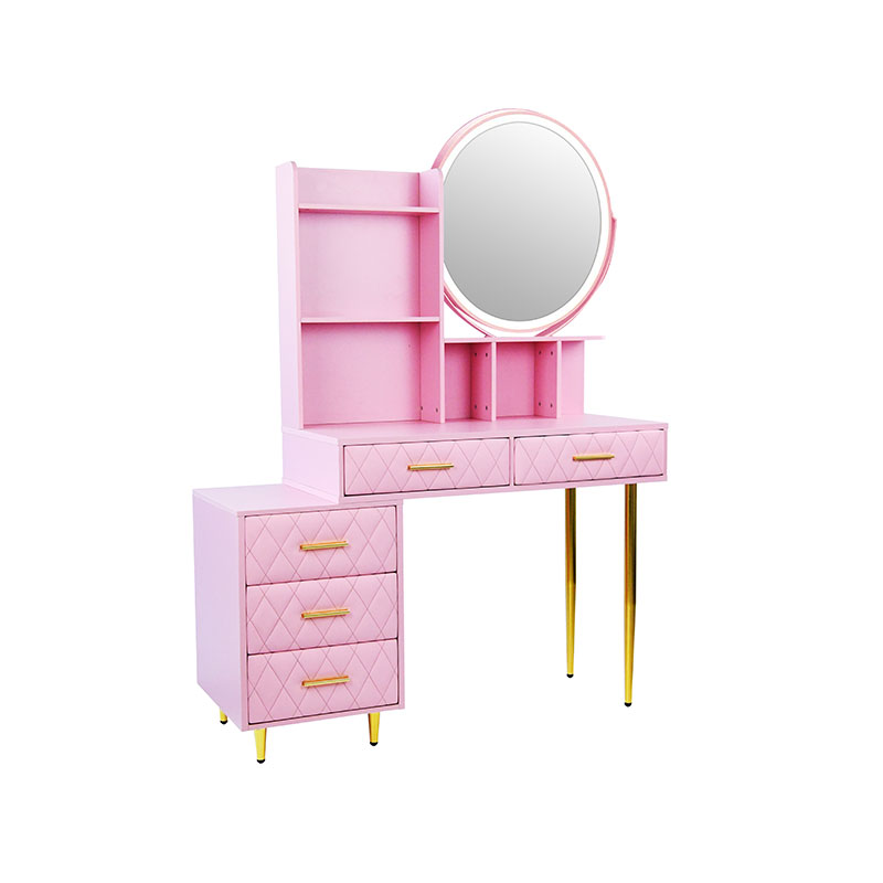HZ7040ZP Pink vanity desk na may 4 na drawer at open storage space