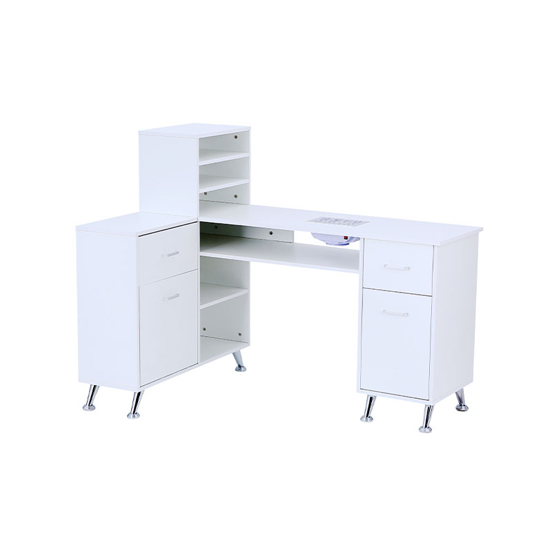 HZ2057 White at silver manicure table na may mga drawer at istante para sa imbakan