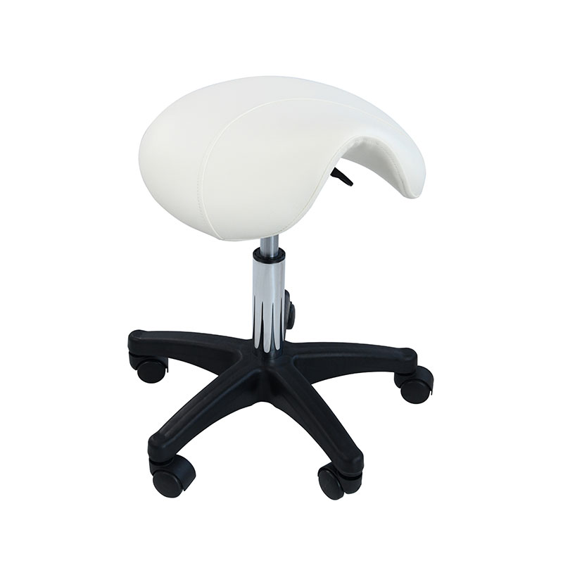 HZ6007W White saddle rolling stool na may mga gulong