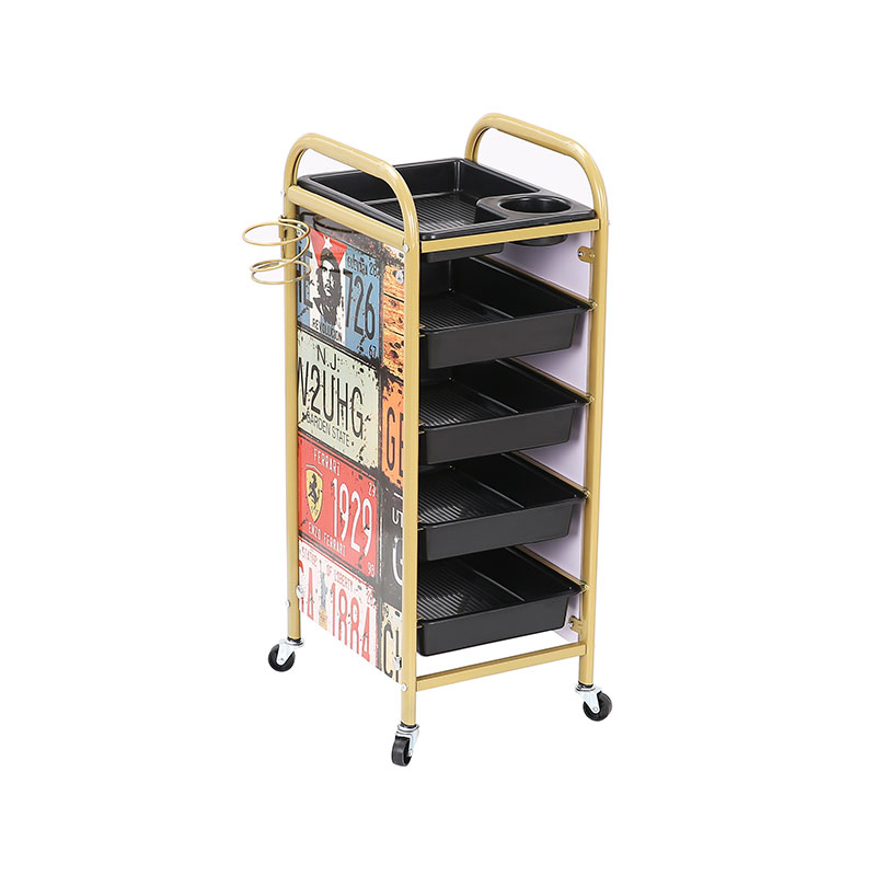 HZ2026 Golden frame rolling hair salon cart rack na may worktop