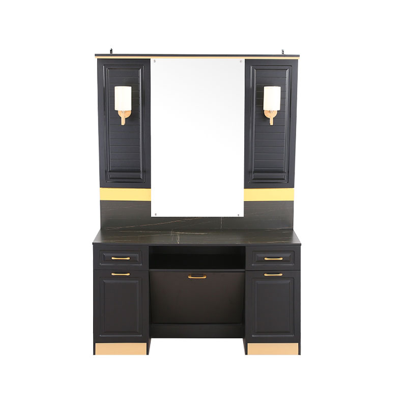 HZ2038 Black at gold vanity desk na may touch screen mirror at mga ilaw at charging station