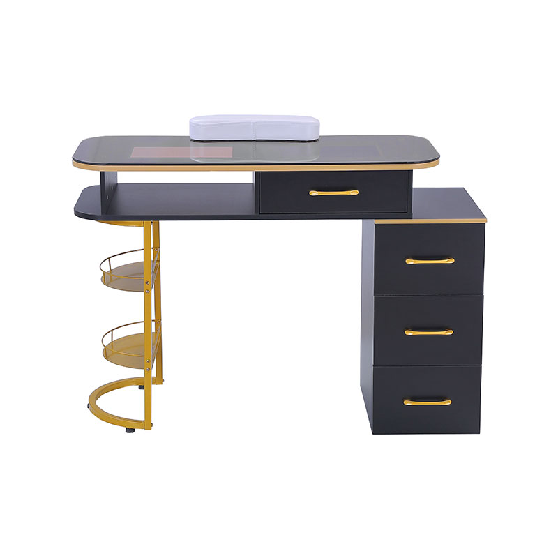 HZ2055 / HZ2055B Manicure table glass top nail desk station na may 4 na drawer at 2-tier na istante ng imbakan