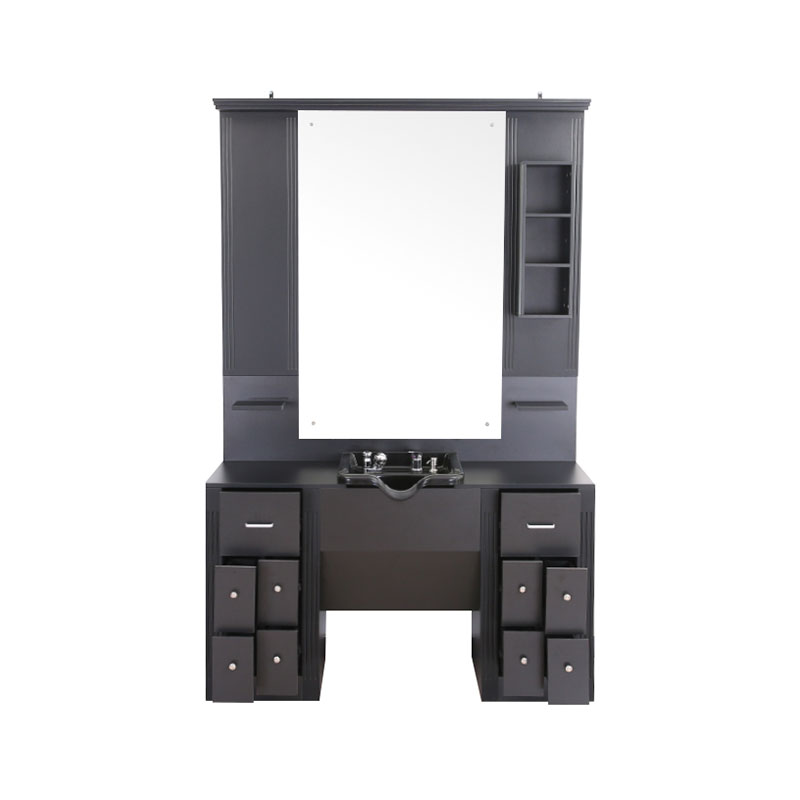 HZ2039 Itim na malaking makeup vanity na may magaan na cabinet