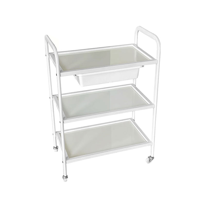 HZ2002BZ / HZ2002Z Rolling salon trolley cart, glass tray at metal frame