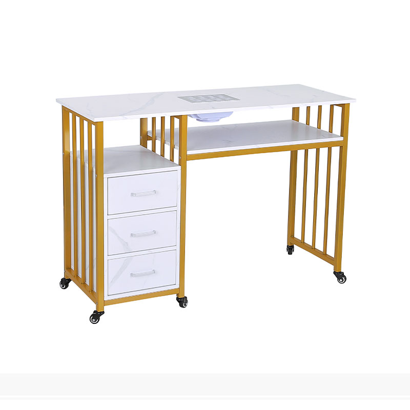 HZ2062 Manicure table na may dust collector, puting marbling nail desk