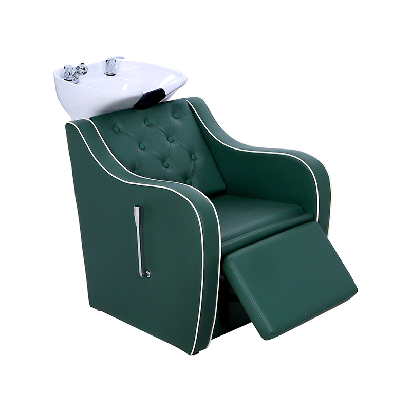 HZ9089C Madilim na berdeng shampoo chair na may leg rest