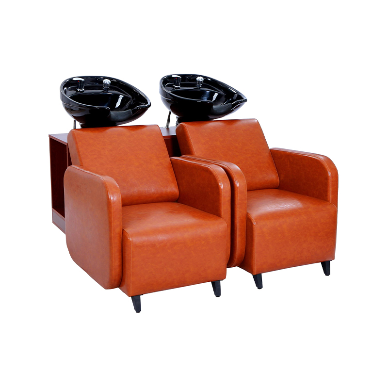 HZ9101 Pulang kayumanggi double-seat shampoo station chair